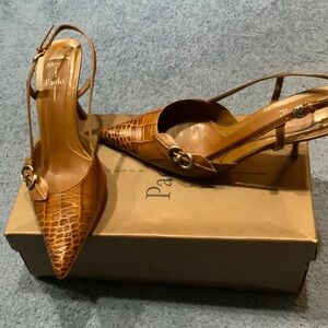 Paolo Women's Tan Croc-Embossed Slingback Heels, Size 7W